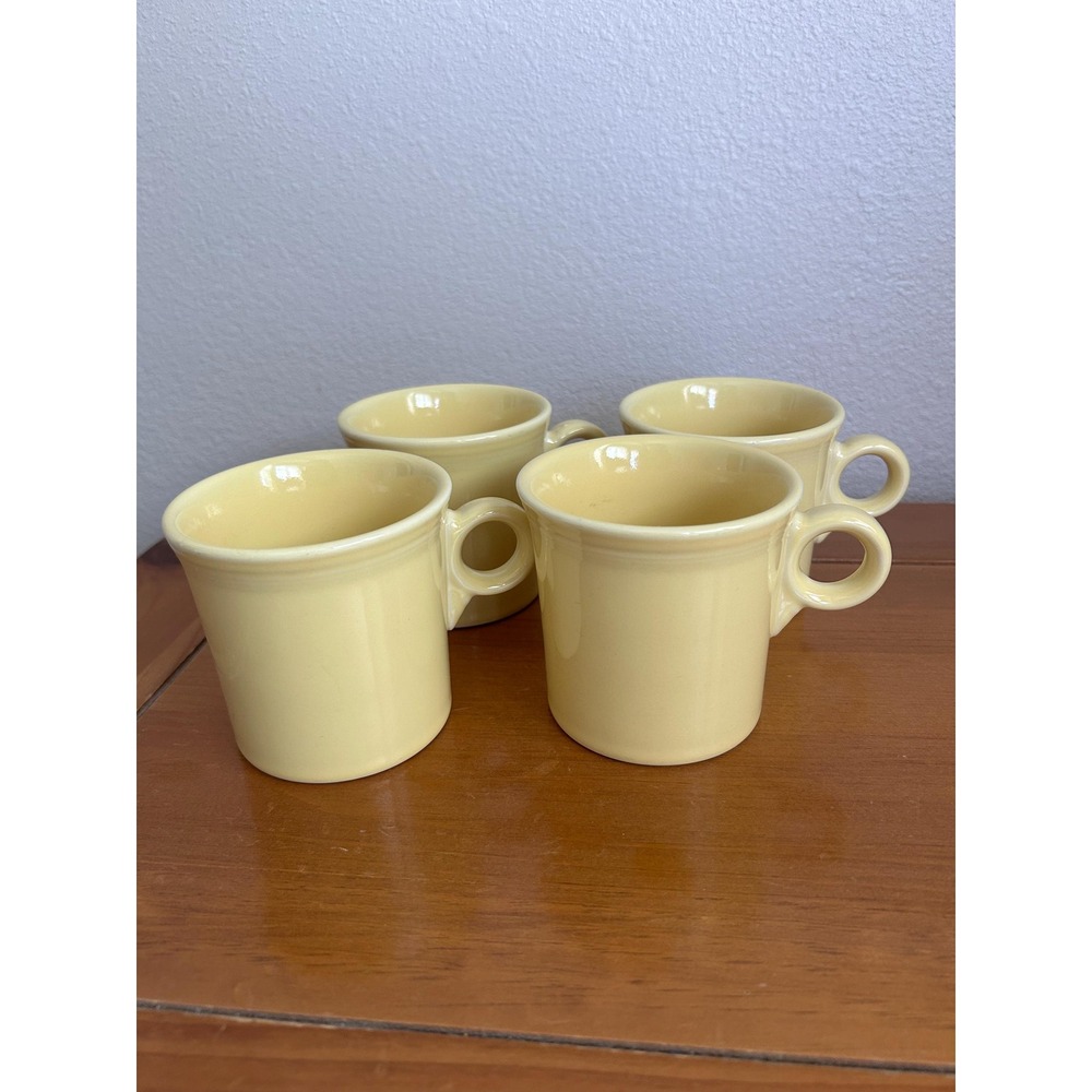 Vtg MCM Fiesta HLC USA Sunflower Yellow Round Ring Handle Mugs Set of 4
